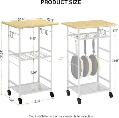 ThreeHio Rolling Kitchen Microwave Cart, 3 Tier Microwave Table Stand - Image 3