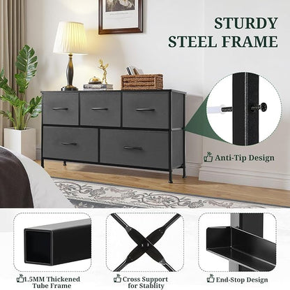 5-Drawer Dresser for Bedroom, Anti-Tip Wide Storage Organizer Fabric Chest of - Image 4
