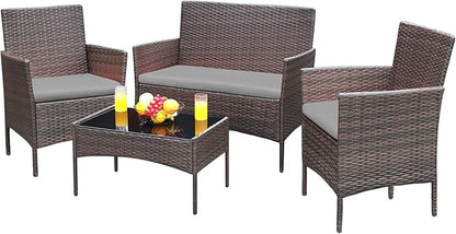 Greesum Patio Furniture 4 Pieces Conversation Sets Outdoor Wicker Rattan Chairs by BuynowfromGreesum