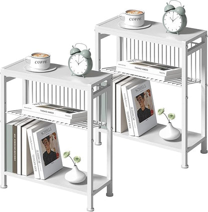 End Table Set of 2 for Small Space, 3-Tier Narrow Side Table by HOME