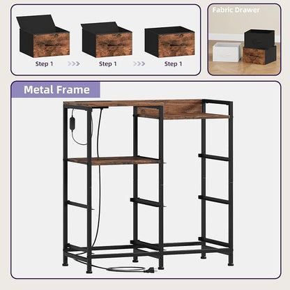 Somdot Nightstand with Charging Station and LED Light, Wide 5 Drawers Dresser - Image 7