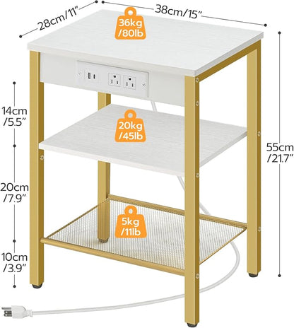 HOOBRO Side Table with Charging Station and USB Port, Small End Table - Image 3