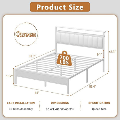 Furnulem White Queen Bed Frame - Image 2