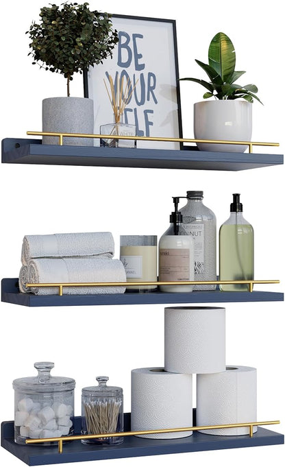WOPITUES Floating Shelves with Gold Metal Guardrail, Shelves by WOPITUESOfficial