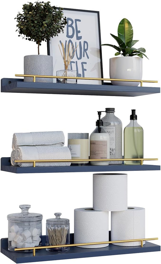 WOPITUES Floating Shelves with Gold Metal Guardrail, Shelves by WOPITUESOfficial
