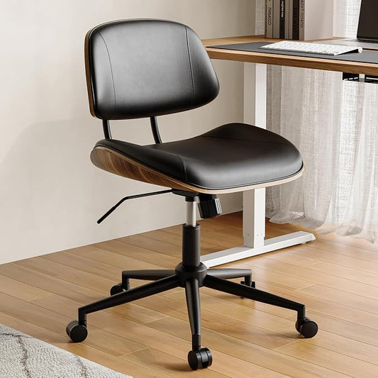 Armless Office Chair with Wheels, PU Leather Adjustable Height Desk Chair by BERYTH