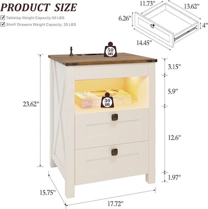 HWB LED Nightstand with Gun Drawer: Bedside Table with Charging Station - Image 2