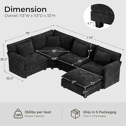 ELUCHANG 114" Oversized V-Shaped Cloud Couch Modular Sectional Sofa - Image 2