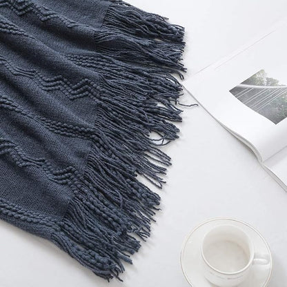 BOURINA Navy Throw Blanket 60x80 Inches Throw Textured Solid Soft Sofa Throw - Image 3