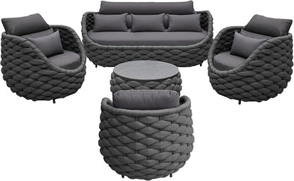 TWT Outdoor Patio Furniture Set, 5 Pieces Aluminum Sectional Sofa, Metal Patio - Image 3