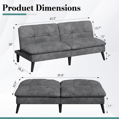 Shintenchi Futon Sofa Bed, Foldable Small Velvet Couch Bed - Image 2