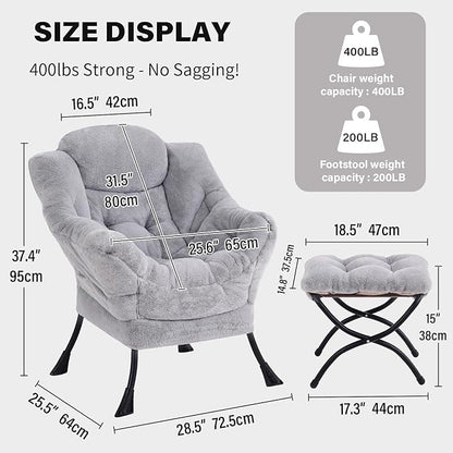 Tiita Lazy Chair with Ottoman, Light Grey Modern Large Accent Armchair - Image 2