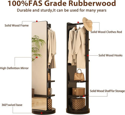 WoodsWhisper Full Length Mirror Coat Rack Solid Wood Floor Mirror 70"x16" Full - Image 3