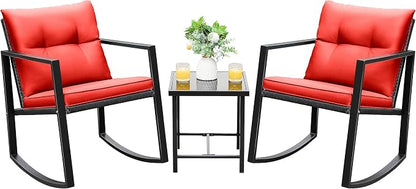 Devoko 3 Piece Rocking Bistro Set Wicker Patio Outdoor Furniture Porch Chairs by DEVOKO