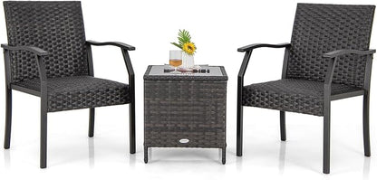 Tangkula 3 Pieces Patio Wicker Chair Set, Waterproof All Weather Resistant by TANGKULA