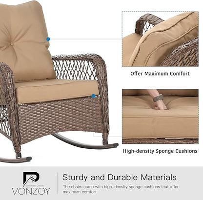 Patio Furniture Set 3 Pieces, Wicker Rocking Bistro Set - Image 5