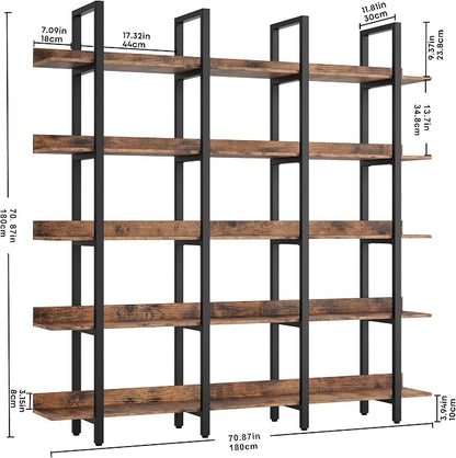 IRONCK Bookcase and Bookshelves Triple Wide 5 Tiers Large Open Shelves - Image 3