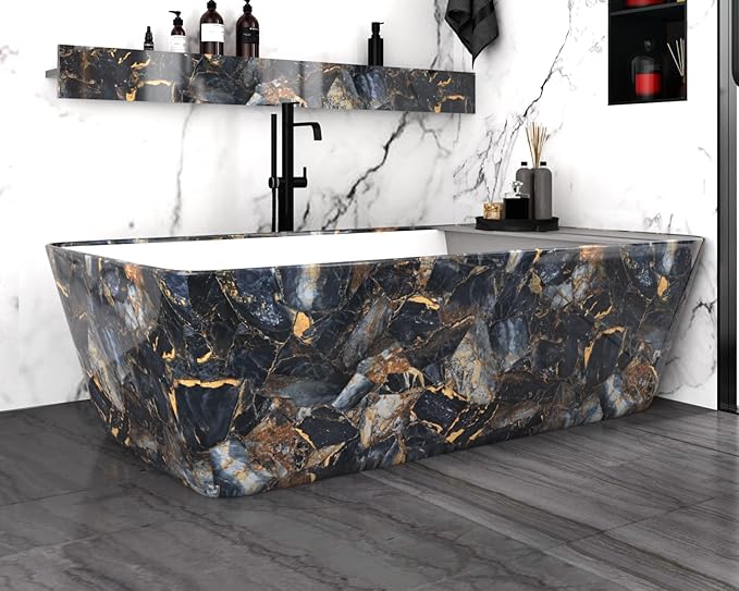 Marble Black/Purple Contact Paper Peel and Stick Countertops Gold Wallpaper - Image 6