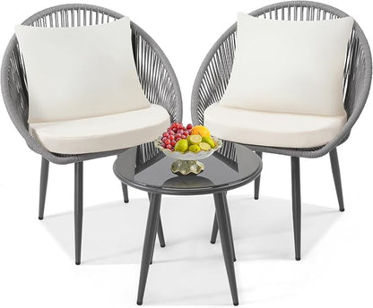 wildformers 3 Pieces Bistro Set, Woven Rope Chair by wildformers
