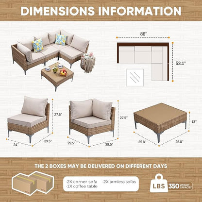JOYURE 5 Piece Wicker Patio Furniture Set, Outdoor Conversation Sectional Sofa - Image 2