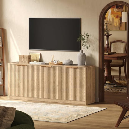 Evermagin 67" Fluted Oak Buffet Cabinet Sideboard - Image 4
