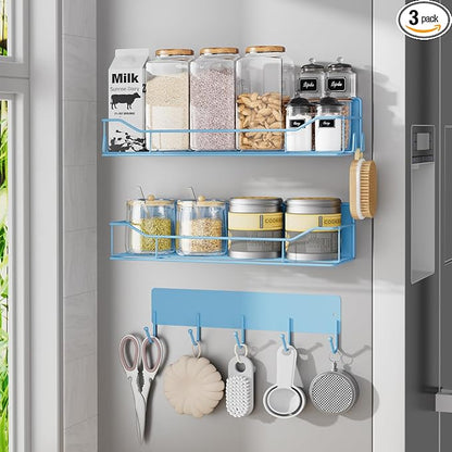 Magnetic Spice Rack for Refrigerator, 3 Pack Metal Magnet Spice Organizer Shelf by IYEBAU