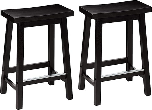 Amazon Basics Solid Wood Saddle-Seat Counter Height Bar Stools by AmazonBasics
