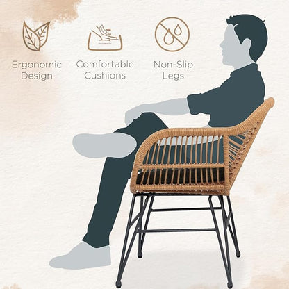 3 Piece Outdoor Wicker Furniture Bistro Set, Rattan Chairs Conversation Sets - Image 4