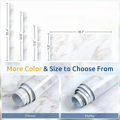 rabbitgoo Glossy Marble Contact Paper Peel and Stick Wallpaper 23.6" X 196.8" - Image 9