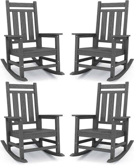 KINGYES Oversized Outdoor Rocking Chair Set of 4, All-Weather Patio Rocking by KINGYES