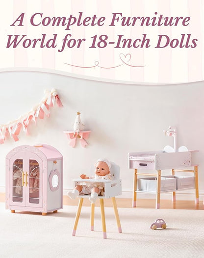ROBOTIME 18 Inch Doll Changing Table, Wooden Baby Doll Bed - Image 3