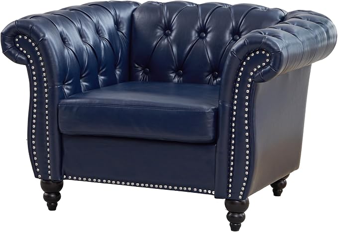 Mid-Century 3 Seater Sofa, Faux Leather Couch - Image 6
