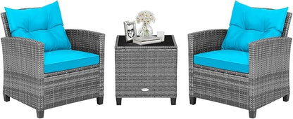 HAPPYGRILL 3 Pieces Patio Conversation Set, Outdoor Furniture Set PE Rattan by HAPPYGRILL