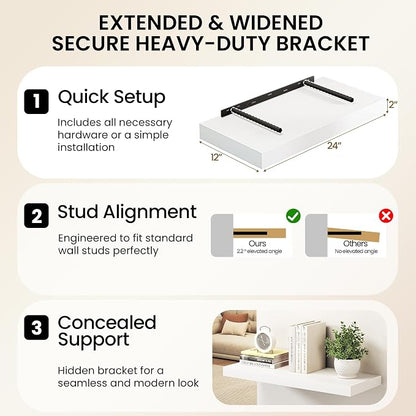 32Inch White Floating Shelves for Wall, 12 Inch Deep Shelves for Bedroom - Image 6