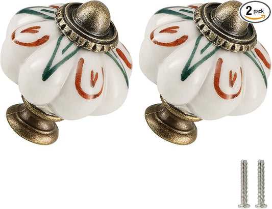 Ivory Pumpkin Knobs 2 Pack Ceramic Cabinet Knobs Vintage Drawer Pulls by Zernmiarder
