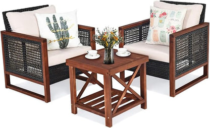 Tangkula 3 Pieces Patio Wicker Furniture Set, Rattan Outdoor Sofa Set by TANGKULA