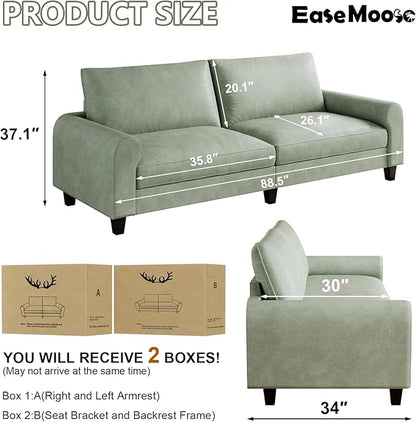 EASE MOOSE 88.5" Large Seat Faux Leather Loveseat Sofa, Waterproof and - Image 2