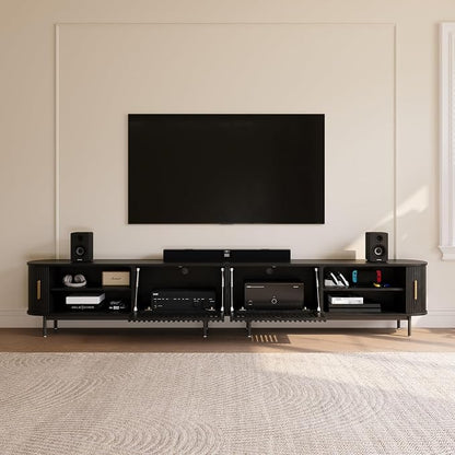 POVISON Fully-Assembled Sliding Tambour Door TV Stand, Mid Century Modern TV - Image 3