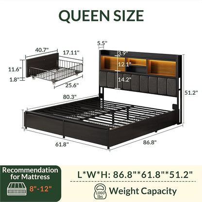 LARMACE Queen Bed Frame with 6 Storage Drawers, Bed Frame Queen Size with Linen - Image 2