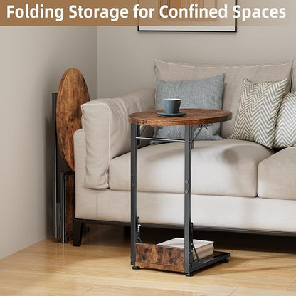 Elbourn Folding Side Table End Couch Tables, Metal Frame C-Shaped TV Stand - Image 7
