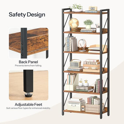 HOOBRO Bookshelf, 6-Tier Industrial Bookcase, Book Shelf Storage Organizer - Image 5