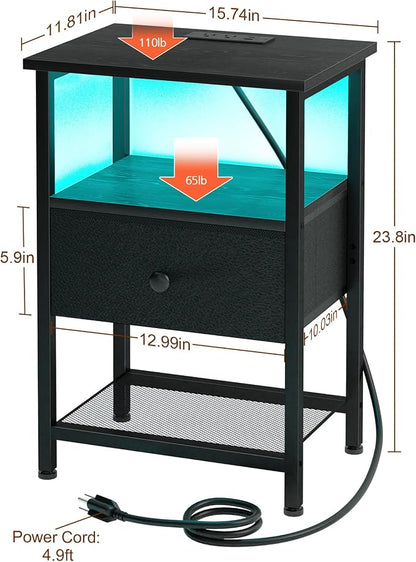 LOAKEKEL LED Night Stand with Charging Station, Small Bedside Table with USB - Image 7