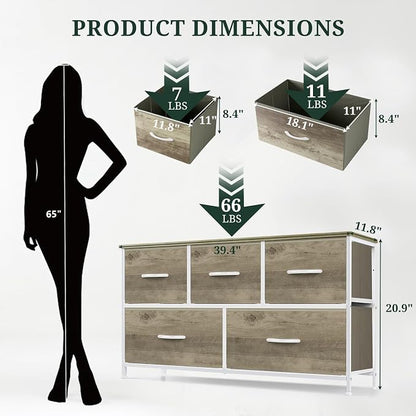 5-Drawer Dresser for Bedroom, Anti-Tip Wide Storage Organizer Fabric Chest of - Image 3