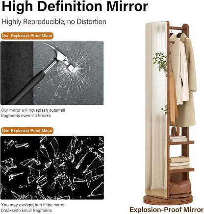 WoodsWhisper Full Length Mirror Coat Rack Solid Wood Floor Mirror 66"x12" Full - Image 9
