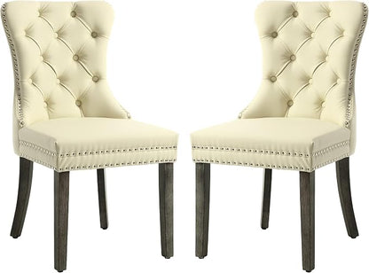 KCC Faux Leather Dining Chairs Set of 2, Upholstered High-end Tufted Dining by KCC