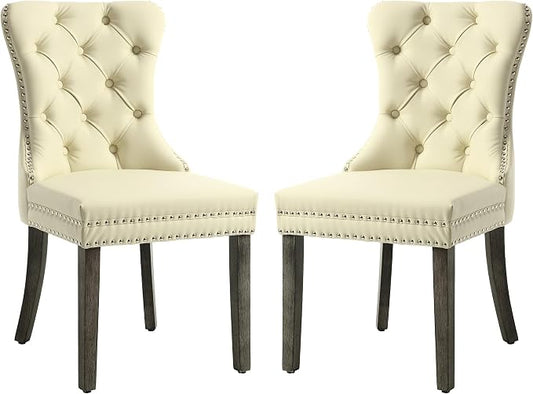KCC Faux Leather Dining Chairs Set of 2, Upholstered High-end Tufted Dining by KCC