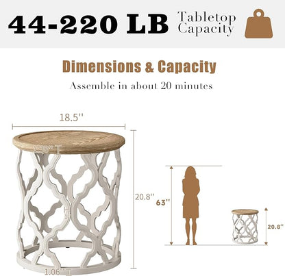 karlott Farmhouse End Table, 18.5'' French Country Round Side Table, Distressed - Image 2