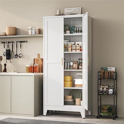 YAUWOH 71''Metal Cabinet with 4 Adjustable Shelves, 5-Tier Pantry Storage - Image 2