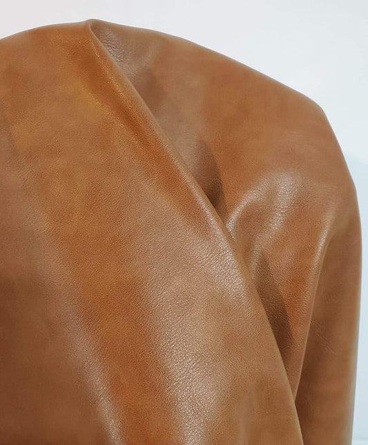 NAT LEATHERS | Tan Cognac 2 Tone Soft Faux Vegan Leather PU | 2 Yards Cut by by NATLeathers
