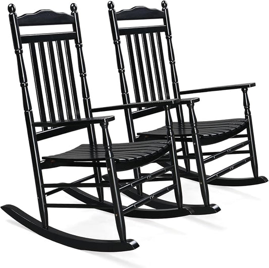 VINGLI Wooden Rocking Chair Outdoor Set of 2, Patio Rockers by VINGLI